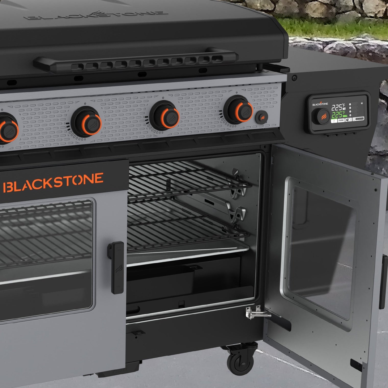 Bronco 36” Griddle Vertical Pellet Smoker Combo - 36" Griddle with Hood | Blackstone Products