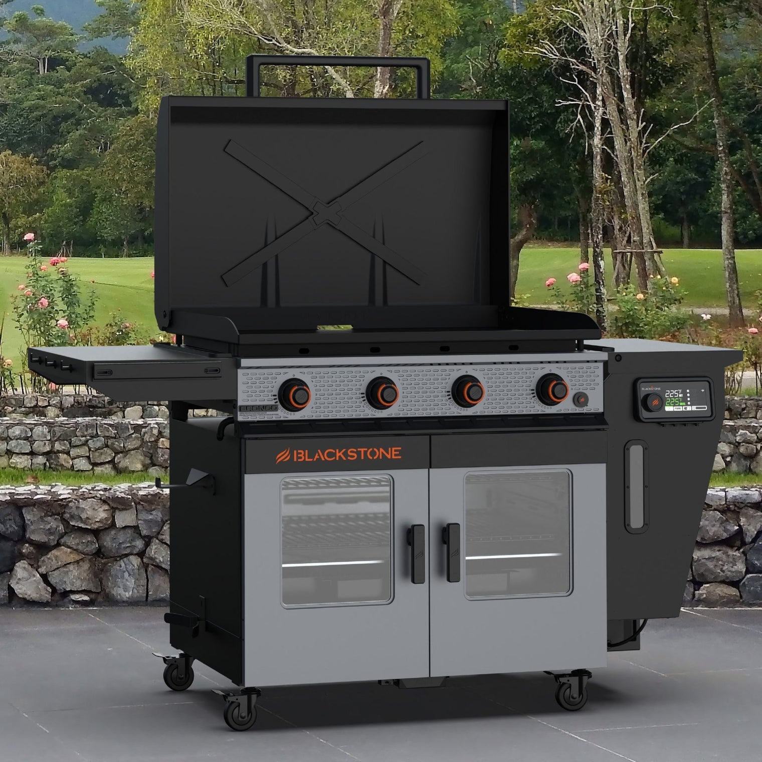 Bronco 36” Griddle Vertical Pellet Smoker Combo - 36" Griddle with Hood | Blackstone Products