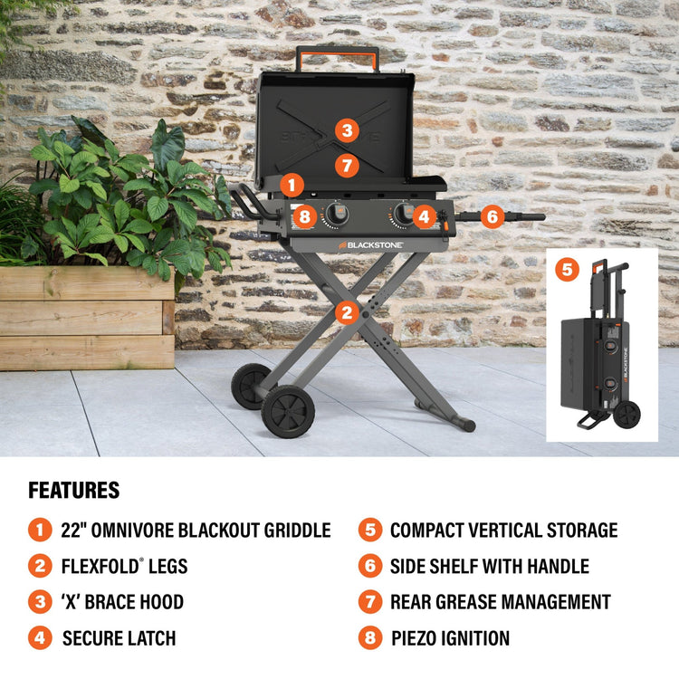 Culinary 22” Griddle with Flexfold Legs - 22" Griddle with Hood | Blackstone Products