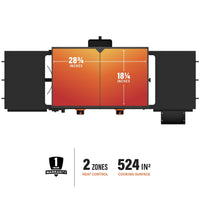 With two independently controlled heat zones spread across 524 square inches of cooking space, you'll have the area you need to cook multiple foods simultaneously. 