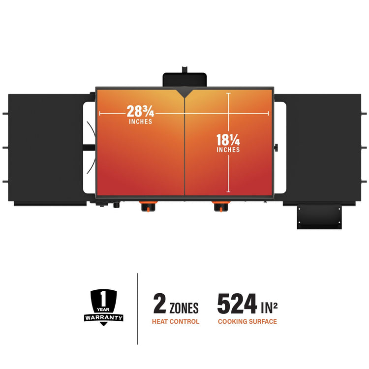 With two independently controlled heat zones spread across 524 square inches of cooking space, you'll have the area you need to cook multiple foods simultaneously. 