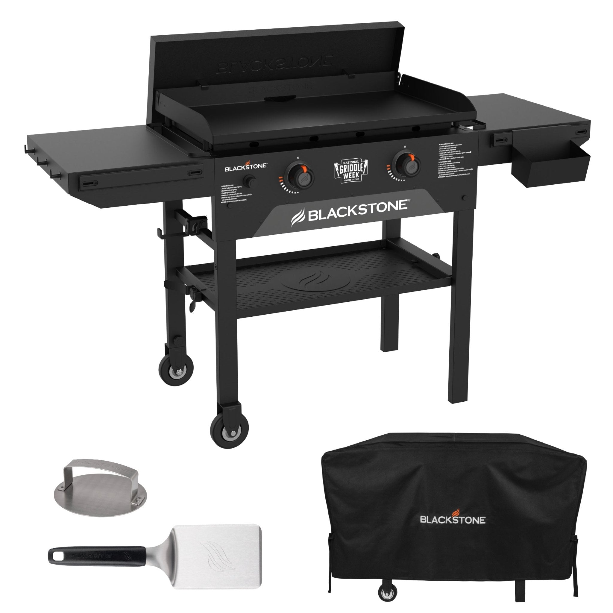 National Griddle Week 28” Griddle Bundle with burger spatula, smash burger press, and 28