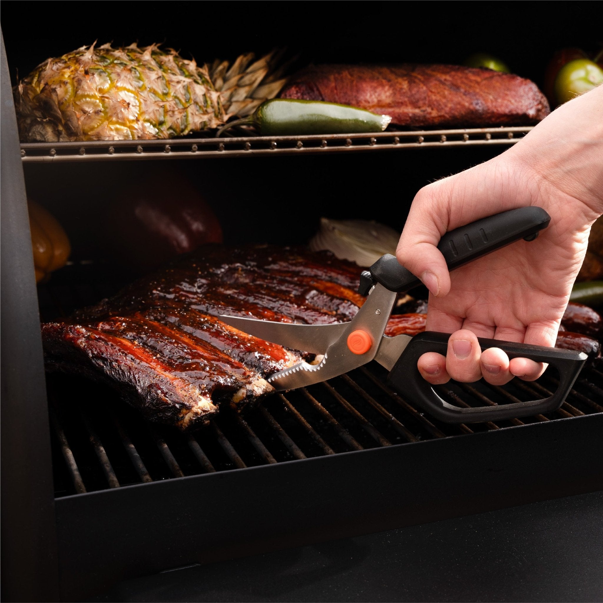 Use the shears to cut ribs or other meat. 