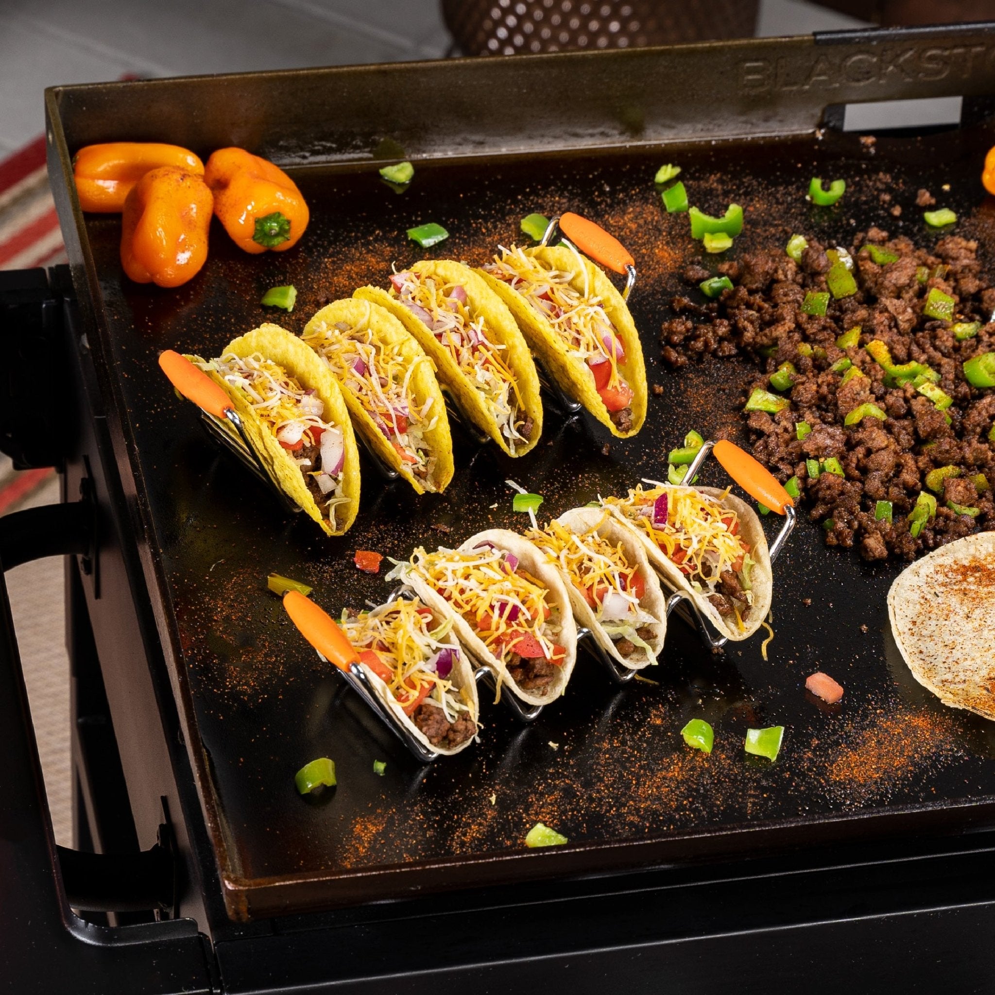 Small taco tray with silicone handles (qty 2). - Must - Have Griddle Accessories | Blackstone Products
