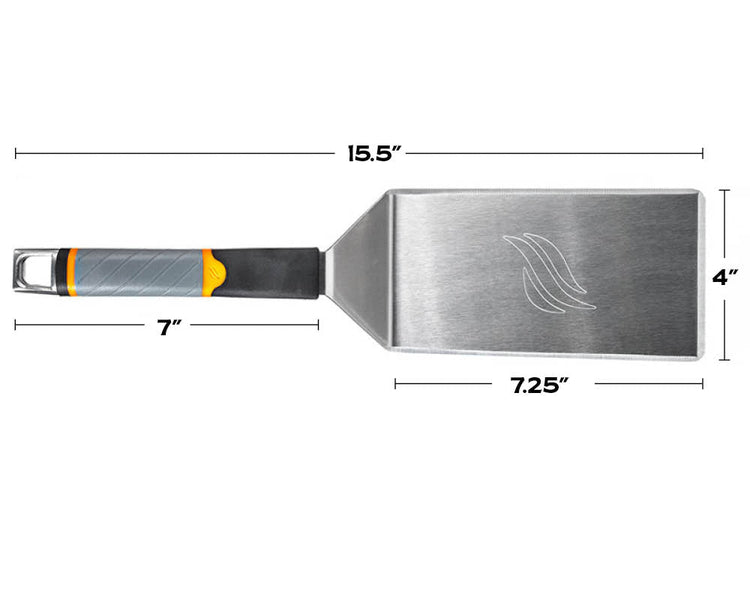 Spatula dimensions are 15.5" x 4" with the handle measuring 7" 
