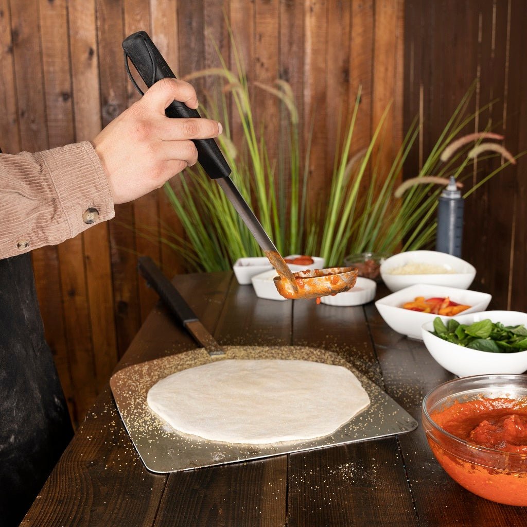 Rubber Handle Flat Bottom Kitchen Spoon,Pizza Spread Sauce Ladle